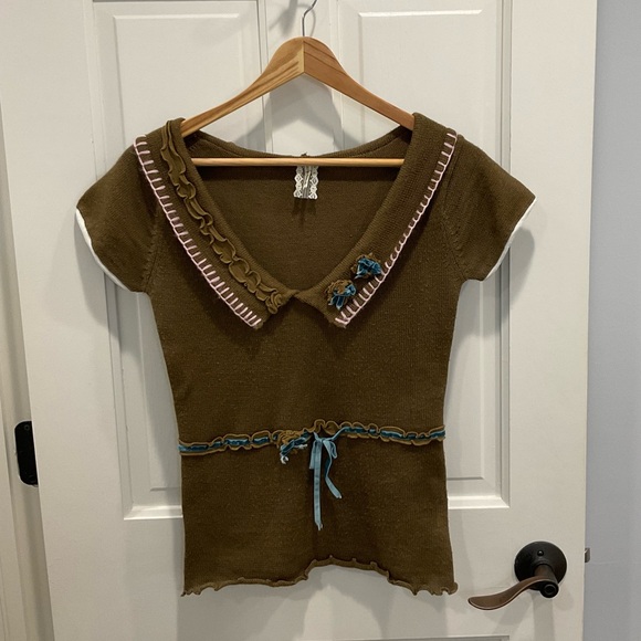 Vintage Institute Liberal Bohemian Women’s Short Sleeve Sweater Size Small - Picture 1 of 3